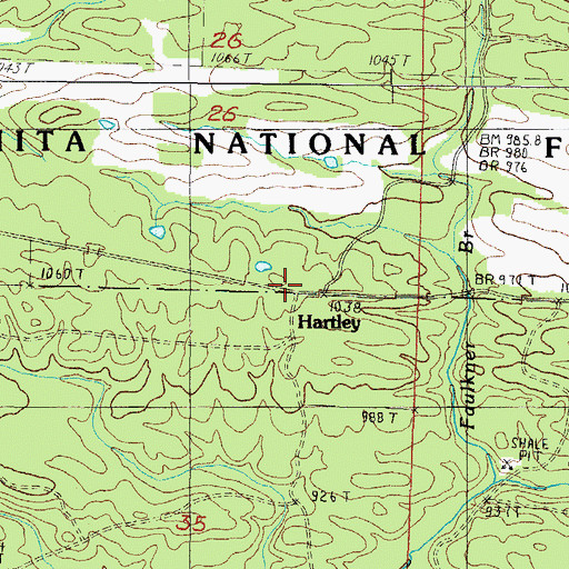 Topographic Map of Hartley, AR