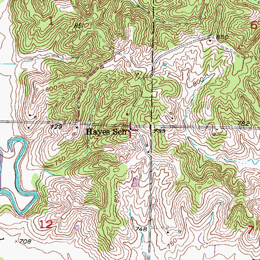 Topographic Map of Hayes School, MO