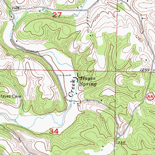 Topographic Map of Hayes Spring, MO