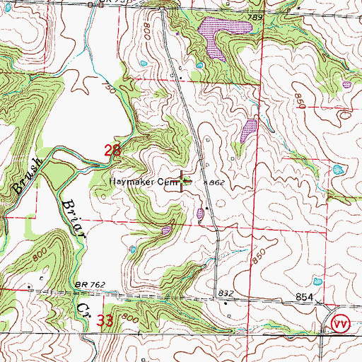 Topographic Map of Haymaker Cemetery, MO