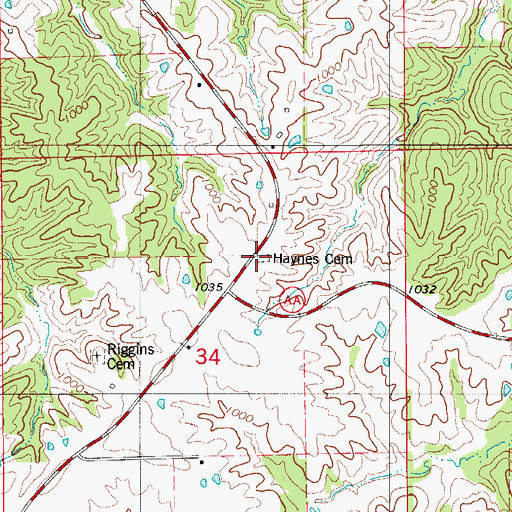 Topographic Map of Haynes Cemetery, MO