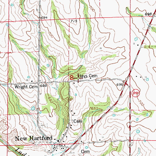 Topographic Map of Hays Cemetery, MO