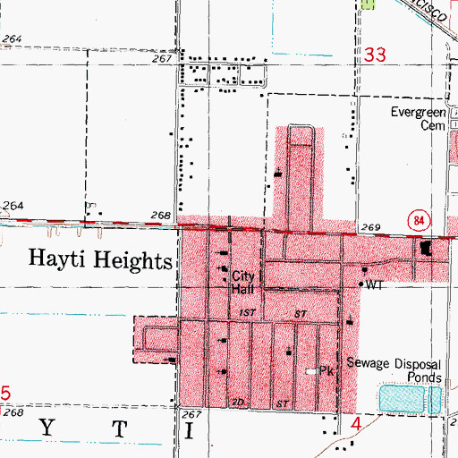 Topographic Map of Hayti Heights, MO