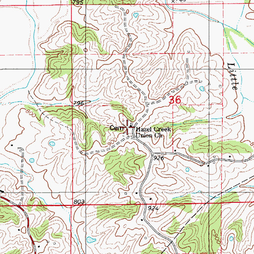 Topographic Map of Hazel Creek Union Church, MO