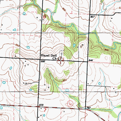 Topographic Map of Hazel Dell Church, MO