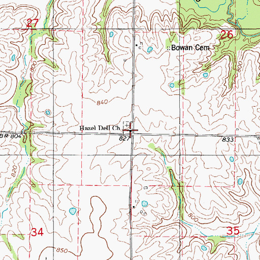 Topographic Map of Hazel Dell Church, MO