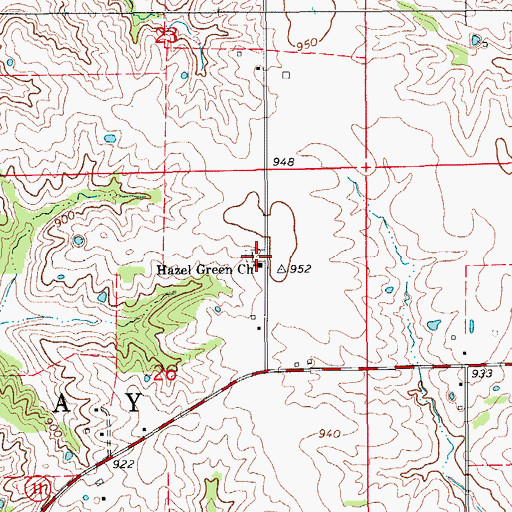 Topographic Map of Hazel Green Church, MO