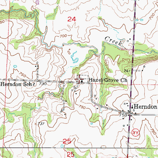 Topographic Map of Hazel Grove Church, MO
