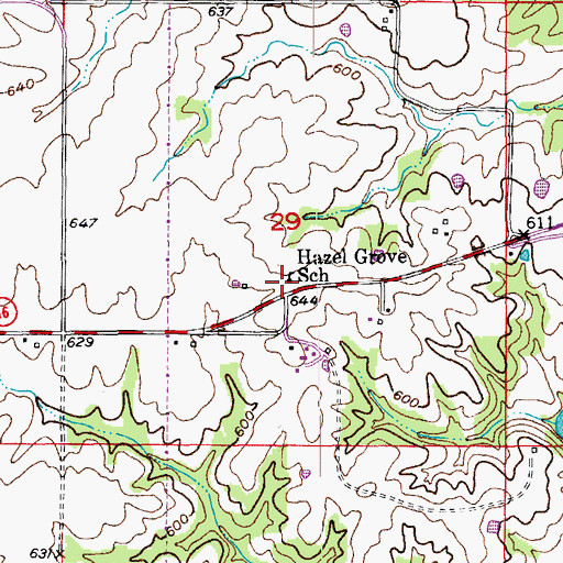 Topographic Map of Hazel Grove School, MO