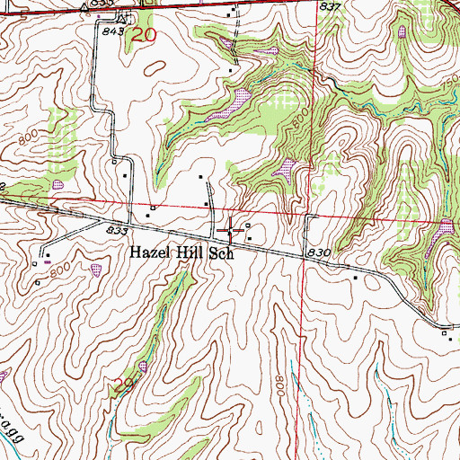 Topographic Map of Hazel Hill School (historical), MO