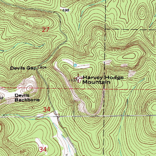 Topographic Map of Harvey Hodge Mountain, AR