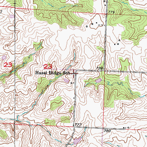 Topographic Map of Hazel Ridge School, MO