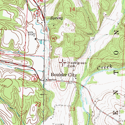 Topographic Map of Hazelgreen Cemetery, MO
