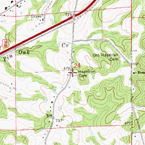 Topographic Map of Hazelrun - Rose Hill Cemetery, MO