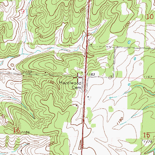 Topographic Map of Hazelwood Cemetery, MO