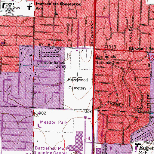 Topographic Map of Hazelwood Cemetery, MO