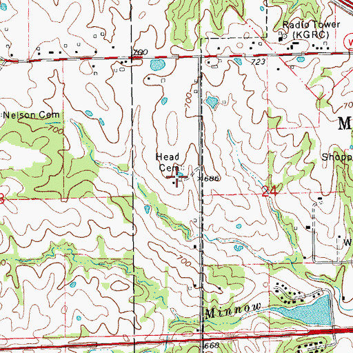 Topographic Map of Head Cemetery, MO