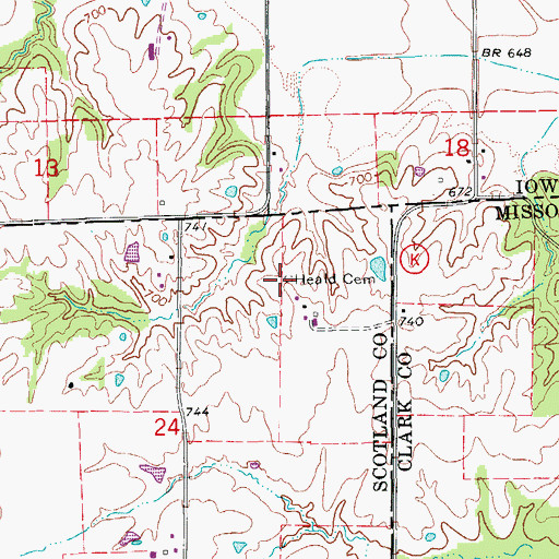 Topographic Map of Heald Cemetery, MO