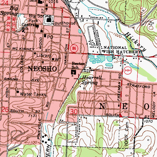 Topographic Map of Hearrell Spring, MO
