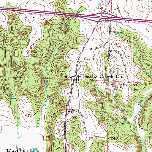 Topographic Map of Heaths Creek Church, MO