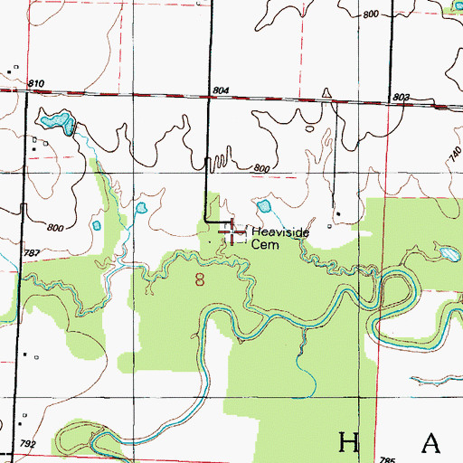 Topographic Map of Heavisides Cemetery, MO