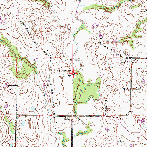 Topographic Map of Hebron Cemetery, MO