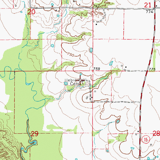 Topographic Map of Hebron Cemetery, MO