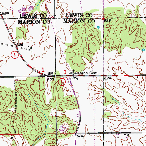Topographic Map of Hebron Cemetery, MO