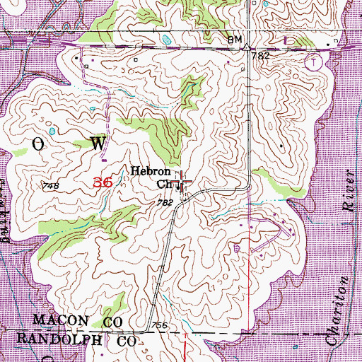 Topographic Map of Hebron Church, MO