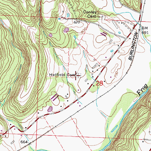 Topographic Map of Hatfield Cemetery, AR