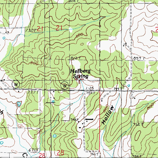 Topographic Map of Hellberg Spring, MO