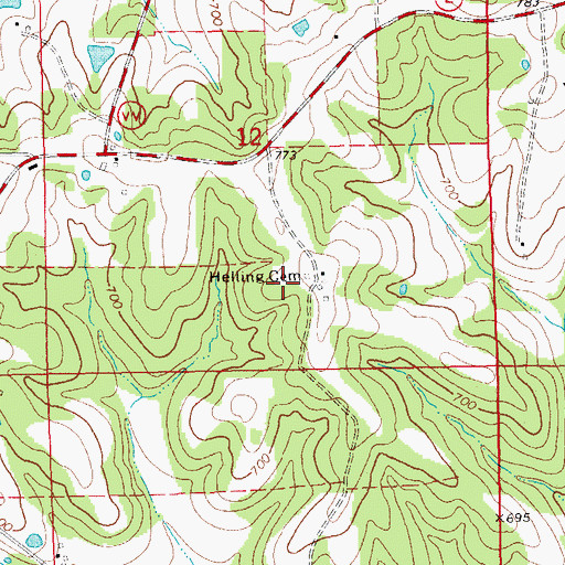Topographic Map of Helling Cemetery, MO