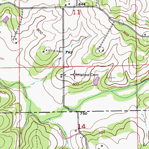 Topographic Map of Helms Cemetery, MO