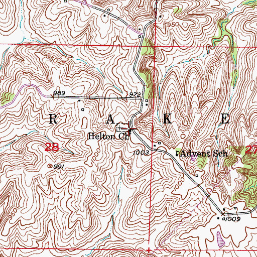 Topographic Map of Helton Church, MO