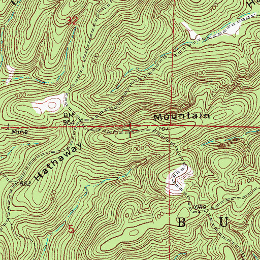Topographic Map of Hathaway Mountain, AR