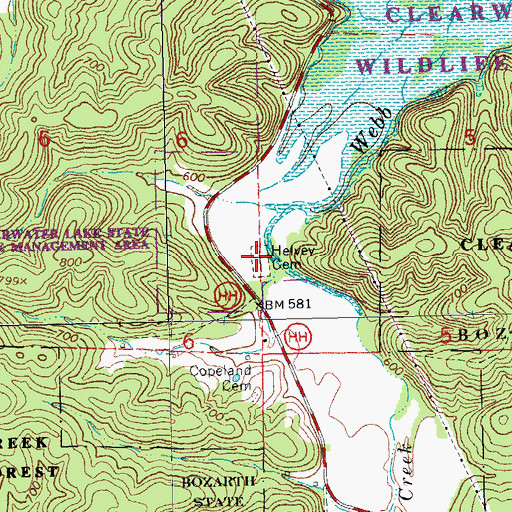 Topographic Map of Helvey Cemetery, MO