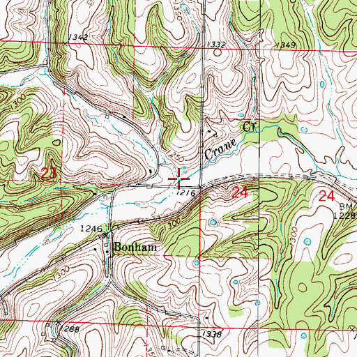 Topographic Map of Hemphill Branch, MO