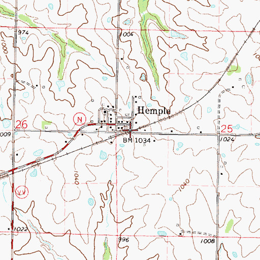 Topographic Map of Hemple, MO