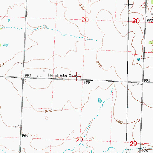 Topographic Map of Hendricks Cemetery, MO