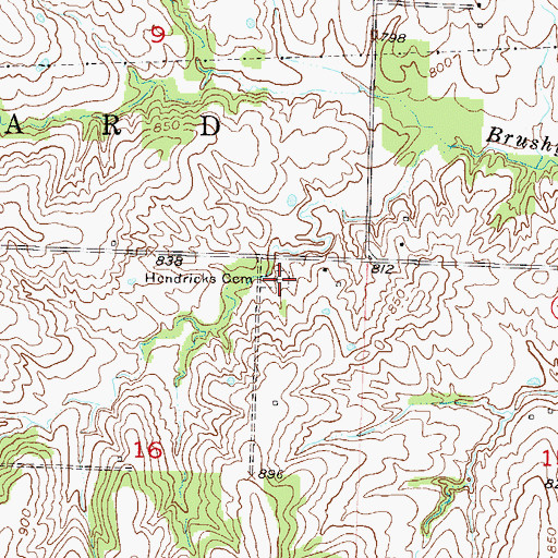 Topographic Map of Hendricks Cemetery, MO