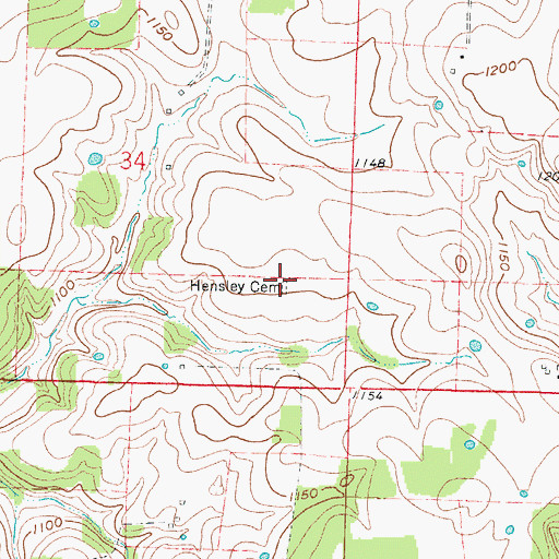 Topographic Map of Hensley Cemetery, MO