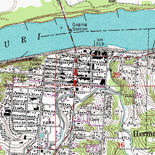 Topographic Map of Hermann, MO