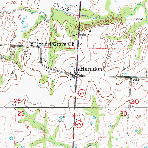 Topographic Map of Herndon, MO