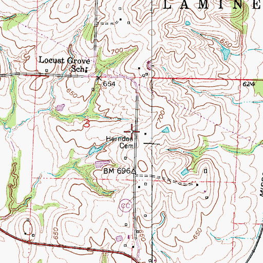 Topographic Map of Herndon Cemetery, MO