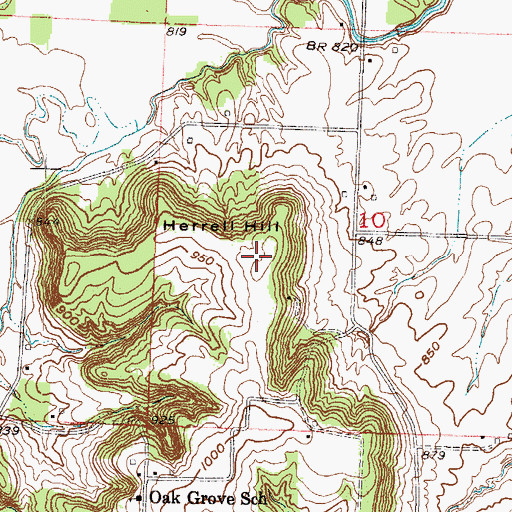 Topographic Map of Herrell Hill, MO