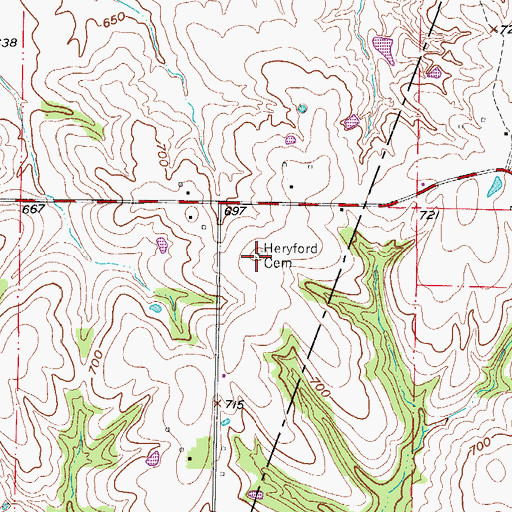 Topographic Map of Heryford Cemetery, MO