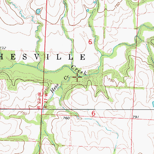 Topographic Map of Hess Creek, MO