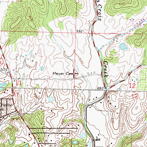 Topographic Map of Heuer Cemetery, MO