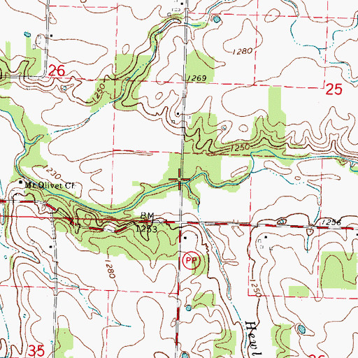 Topographic Map of Hewlett Branch, MO