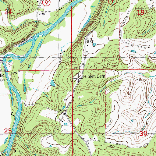 Topographic Map of Hibler Cemetery, MO